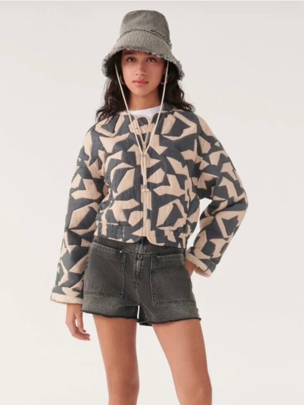 Geometric Pattern Cropped Bomber Jacket inspired by ba&sh - Medium